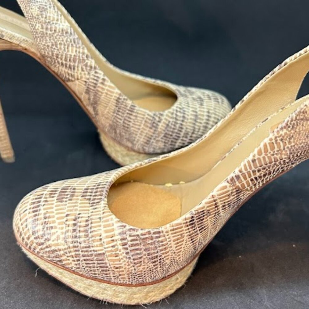 BCBG MAX AZRIA brown snakeskin platform shoes/heels women’s 8